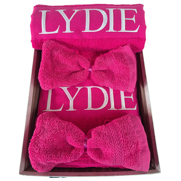 Coffret drap de bain + serviette de bain personnalisés + gants