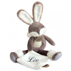 Doudou personnalisé lapin jaune et blanc, Broderie-Bourges