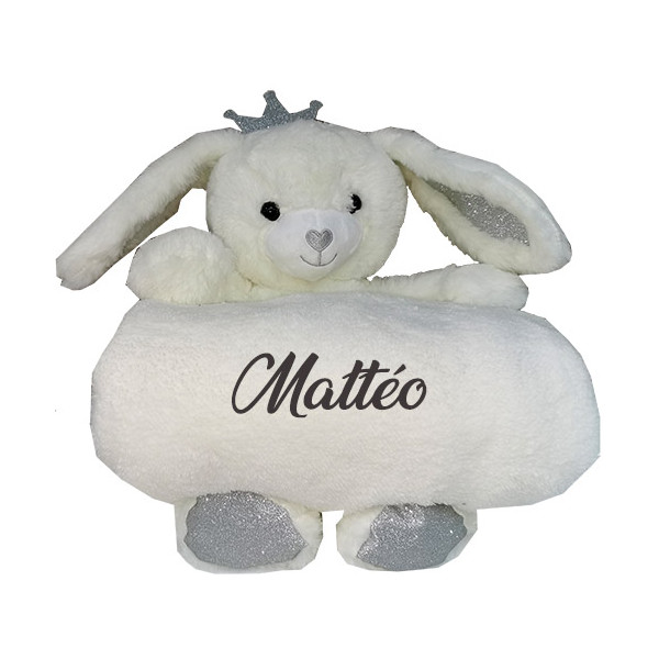 Couverture Polaire unie et sa Peluche personnalisée 