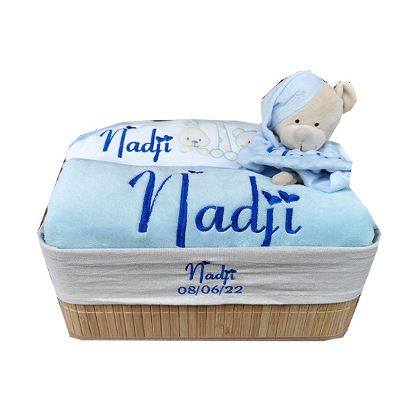 Coffret Cadeau Naissance personnalisé et doudou brodé