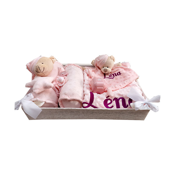 Coffret Cadeau Naissance personnalisé et doudou brodé