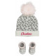 Bonnet bébé à pompon + Chaussons