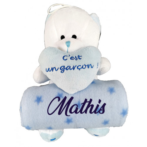 Couverture Polaire unie et sa Peluche personnalisée 