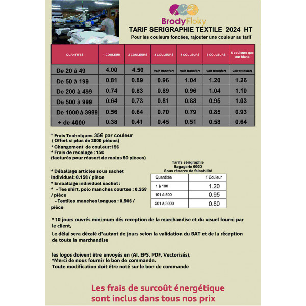 Tarif sérigraphie professionnelle