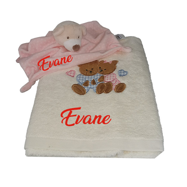 Serviette bain + doudou pour bébé