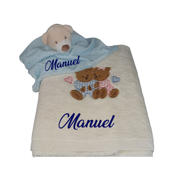 Serviette bain + doudou pour bébé
