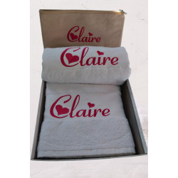 Coffret serviette de bain + drap de bain personnalisés + trousse